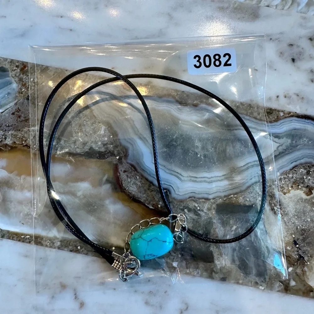 3082 Turquoise Colored Pendant Necklace with Black Cord